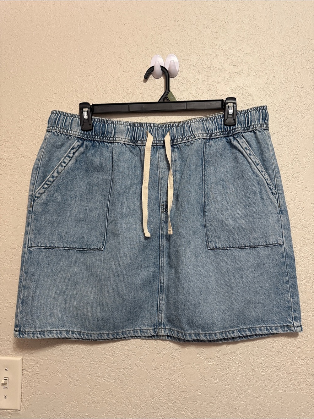 Maurices Light Blue Denim Drawstring Mini Skirt